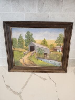 Vintage Original Oil Painting Barn Landscape